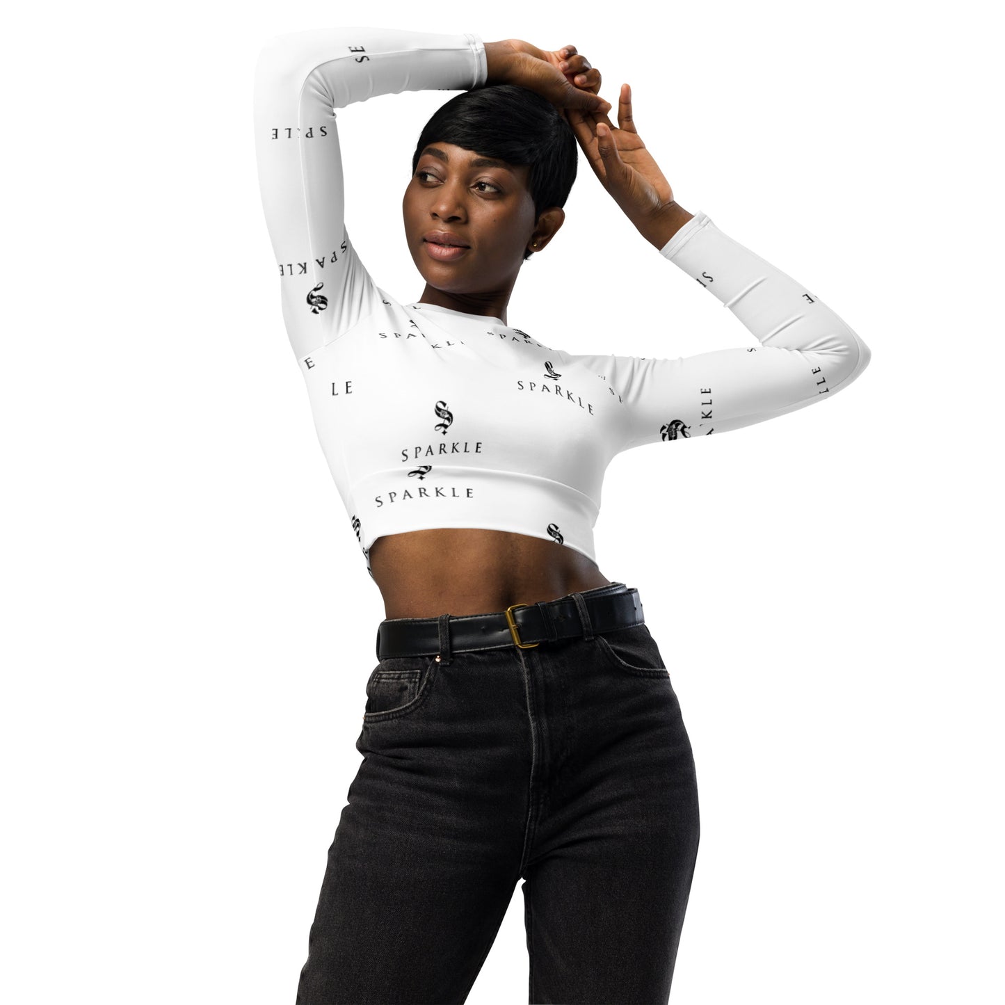 Sparkle Brand Monogram Logo Recycled Long-Sleeve Crop Top