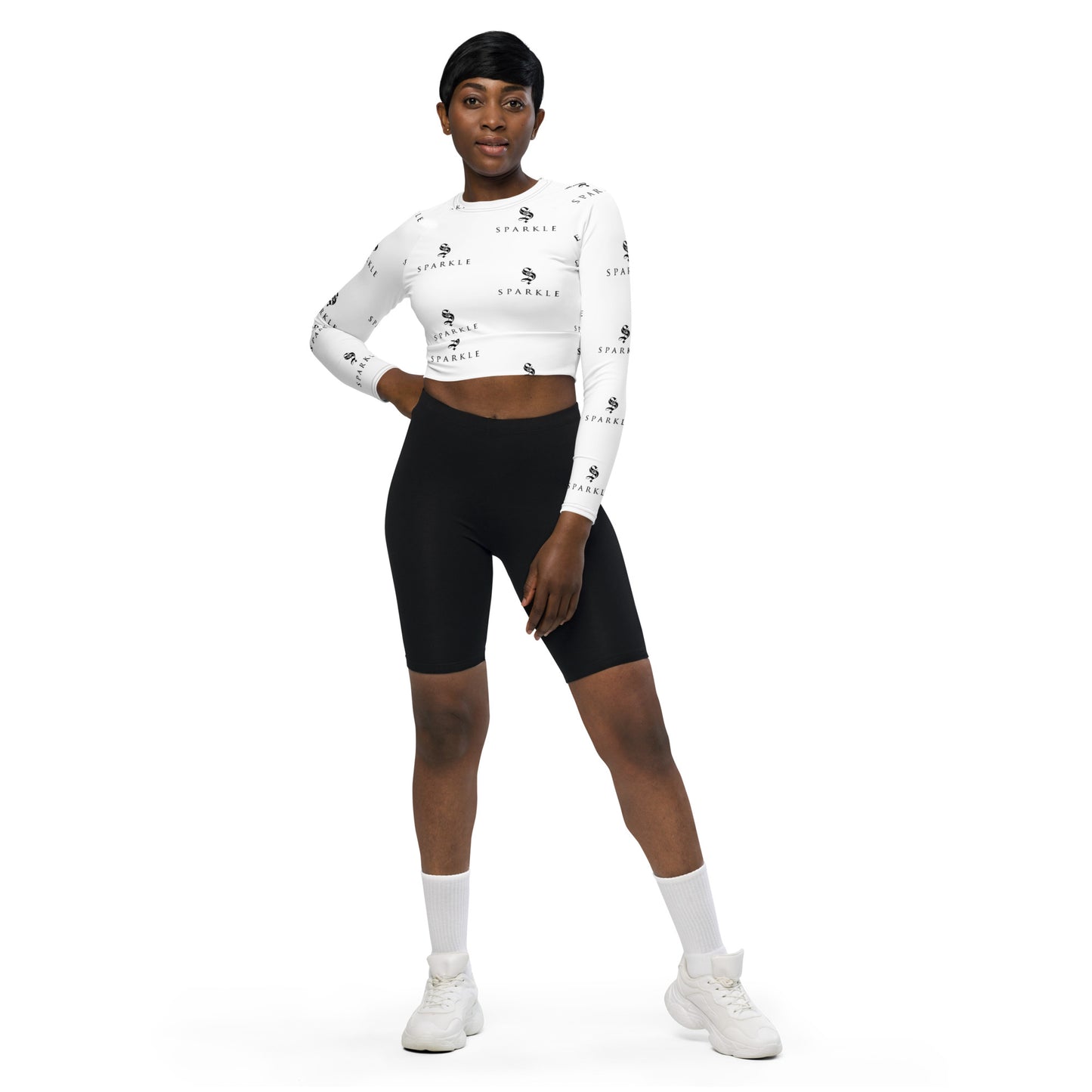 Sparkle Brand Monogram Logo Recycled Long-Sleeve Crop Top