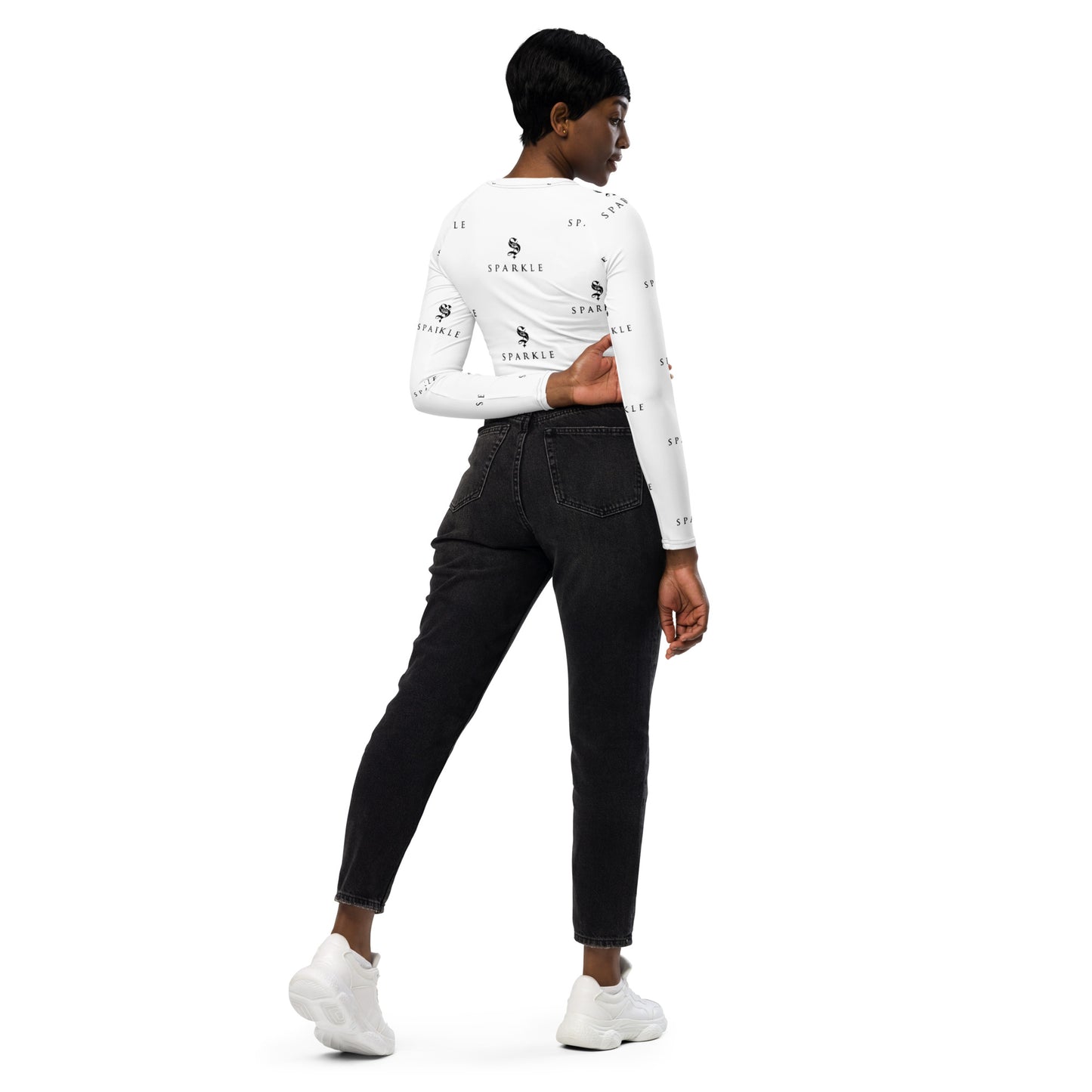Sparkle Brand Monogram Logo Recycled Long-Sleeve Crop Top
